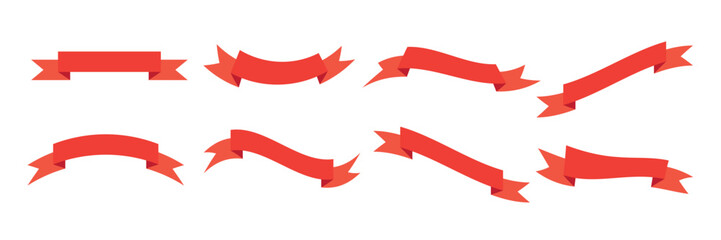 Collection of isolate red ribbon on white background for design decoration elements of sale banner and advertisement by illustrator vector , EPS file.