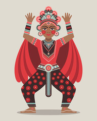 Stylized Indian Dancer in Traditional Costume with Festive Ornamentation and Decorative Pattern