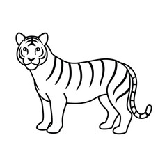 Standing tiger outline vector illustration feline animal black and white graphic resource