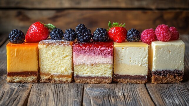 Assorted dessert squares with fresh berries