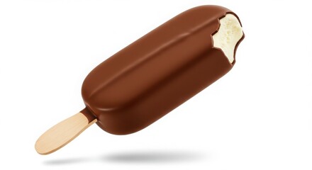 Obraz premium A chocolate covered ice cream bar with a bite taken out of it