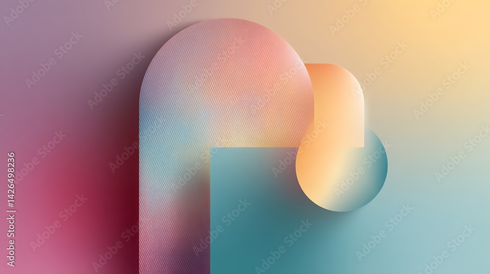 Poster pastel geometric shapes arranged with soft gradients and subtle textures in composition