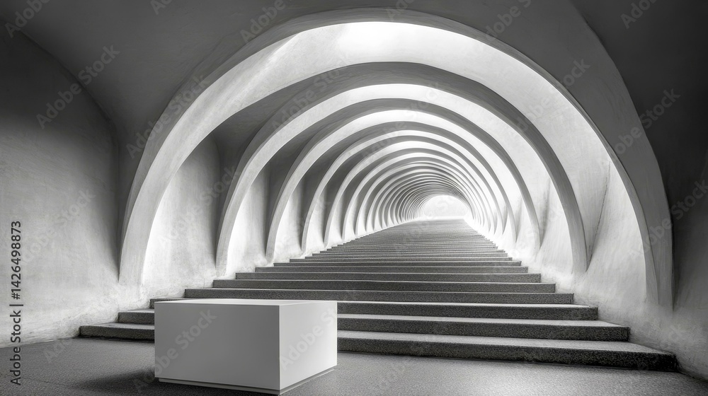 Poster abstract architecture with arched tunnels and stairs