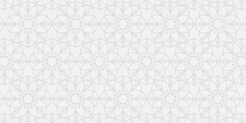 Gold and white thin line seamless vector pattern. Geometric floral linear flower tile pattern. Luxurious oriental art deco texture background. Golden lines on white background wedding design.