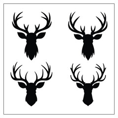  Deer Head Silhouette Vector on White Background