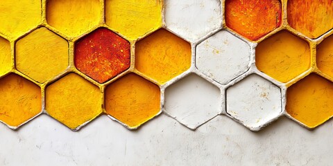Fototapeta premium An abstract background featuring hexagonal tiles in shades of yellow, orange, and white arranged in a gentle pattern