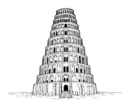 tower of babel illustration sketch vector