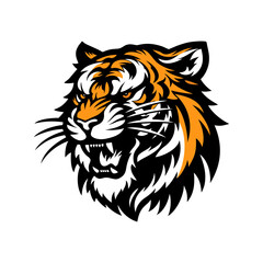 Tiger logo vector illustration template. Simple design icon of roaring beast head with white background
