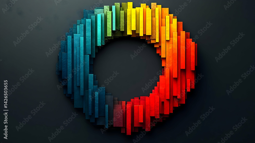 Poster ring made of colored bars arranged in a circle against a gray background showcasing vibrant gradient