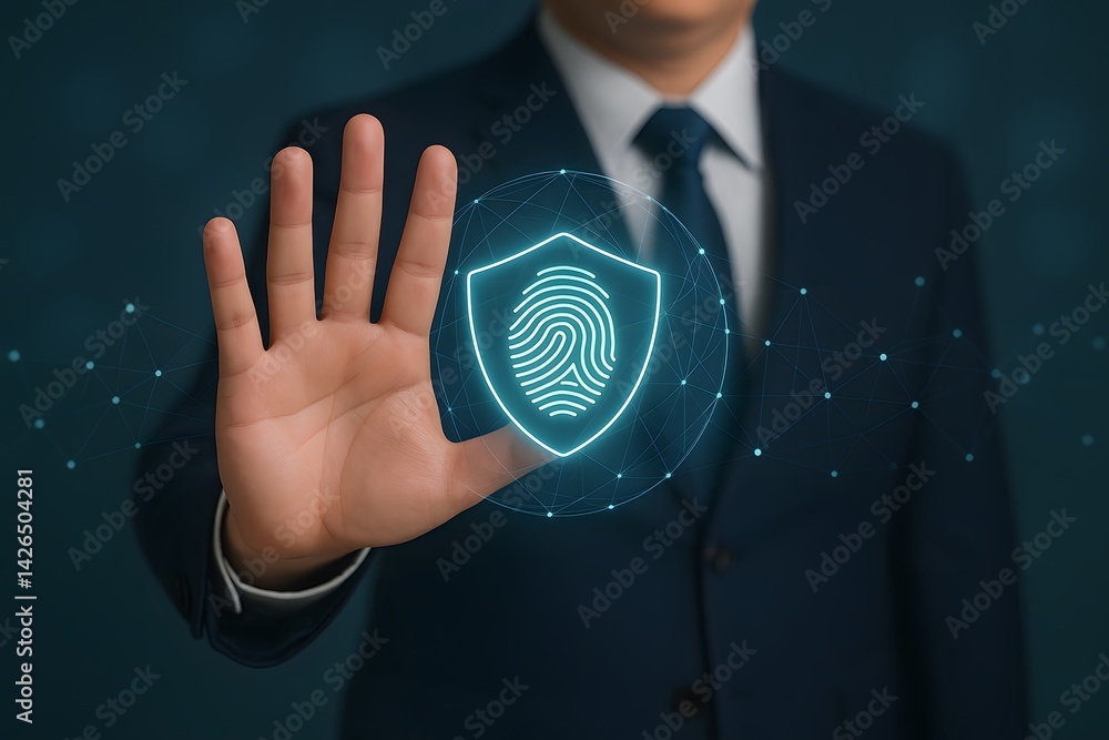 Aufkleber businessman using digital security concept with fingerprint technology