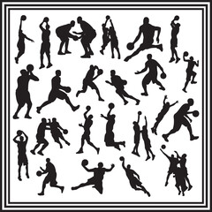 Basketball Player Silhouette Clipart Set – Dynamic Athlete Vector Bundle