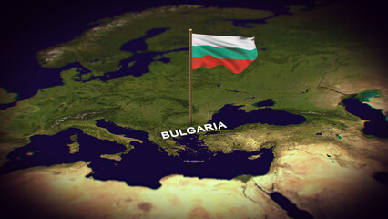 The Flag of Bulgaria on the World Map, Bulgaria map with flag 3d animation