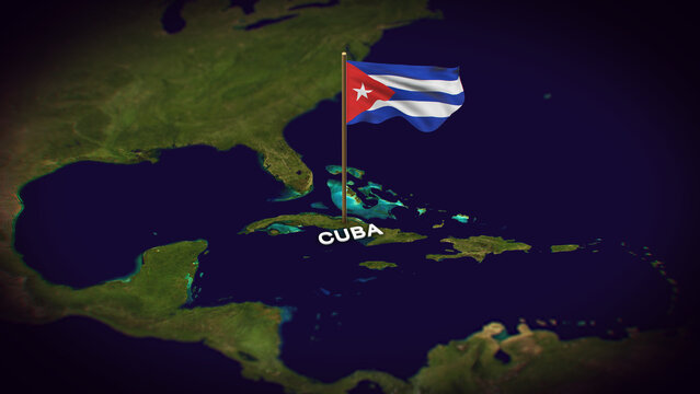 The Flag of Cuba on the World Map, Cuba map with flag 3d animation