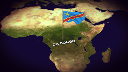 The Flag of DR Congo on the World Map, DR Congo map with flag 3d animation © First Dream