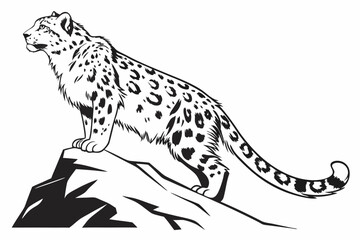 snow leopard sihouette black vector