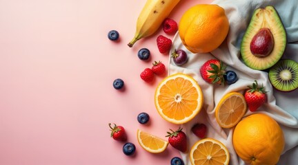 Colorful summer fruits arranged on fabric with relaxed mood