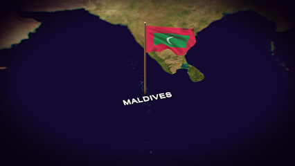 The Flag of Maldives on the World Map, Maldives map with flag 3d animation