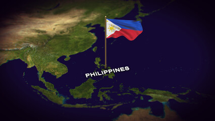 The Flag of Philippines on the World Map, Philippines map with flag 3d animation