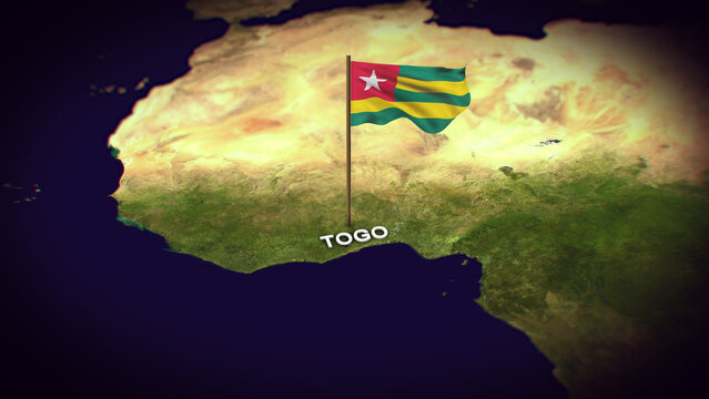 The Flag of Togo on the World Map, Togo map with flag 3d animation