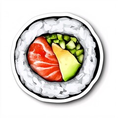 Sushi Roll Sticker with Salmon and Cucumber in Glossy Nori