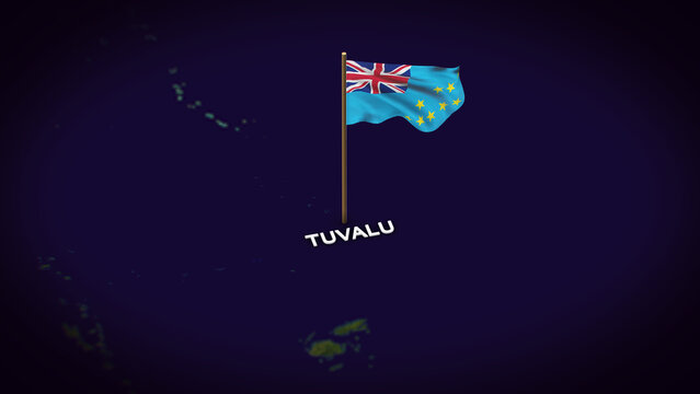 The Flag of Tuvalu on the World Map, Tuvalu map with flag 3d animation