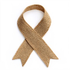 Rustic Burlap Awareness Ribbon Sticker in Neutral Brown with Woven Texture