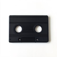 Fototapeta premium Flat Black Cassette Tape on White Background with Clean Minimal Style