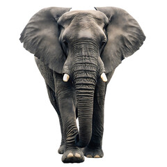 angry elephant running towards camera isolated on white background PNG. GENERATIVE AI
