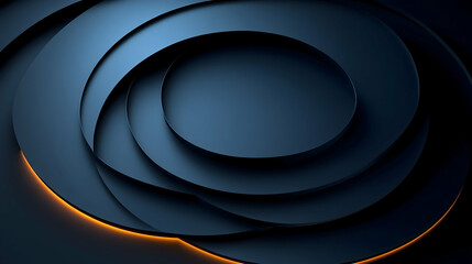 Dark blue concentric rings with warm orange light detail Modern and sleek design aesthetic