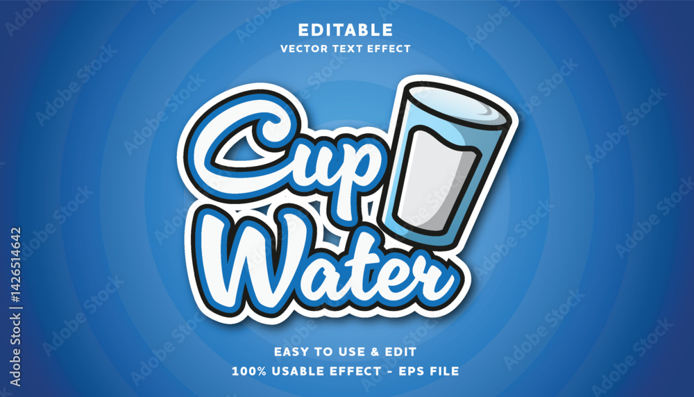 Poster cup of water editable text effect with modern and simple style