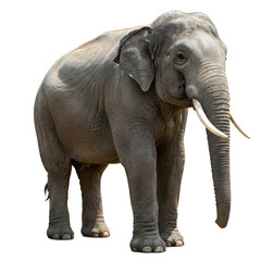 Obraz premium Majestic Elephant in Close-Up: A formidable adult elephant stands regally, showcasing its impressive tusks, textured skin, and profound gaze, evoking the grandeur and serenity of the animal kingdom.