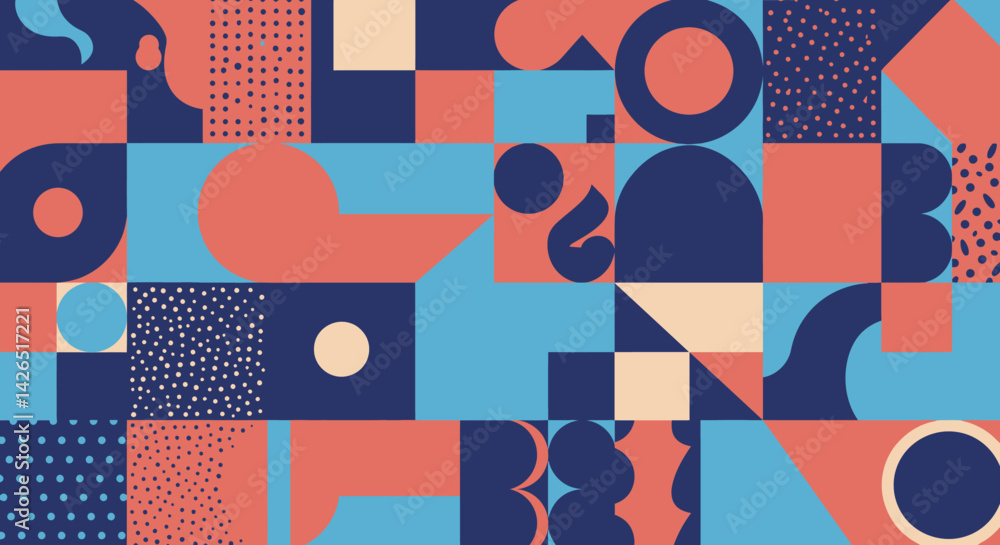 Poster geometric shapes in complementary color palette memphis stlye vector