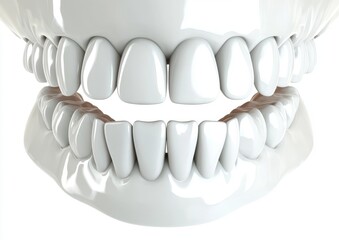 D illustration of an open mouth showing a human oral cavity with healthy white teeth inside