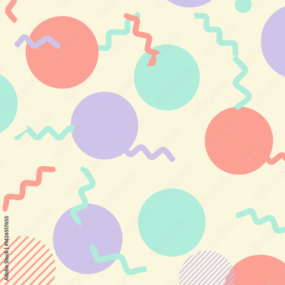 Poster pastel party pattern with floating shapes memphis stlye vector