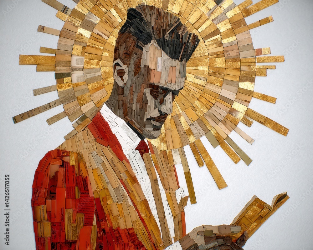 Poster artistic representation of a man with creative double exposure effect using wood elements and bright
