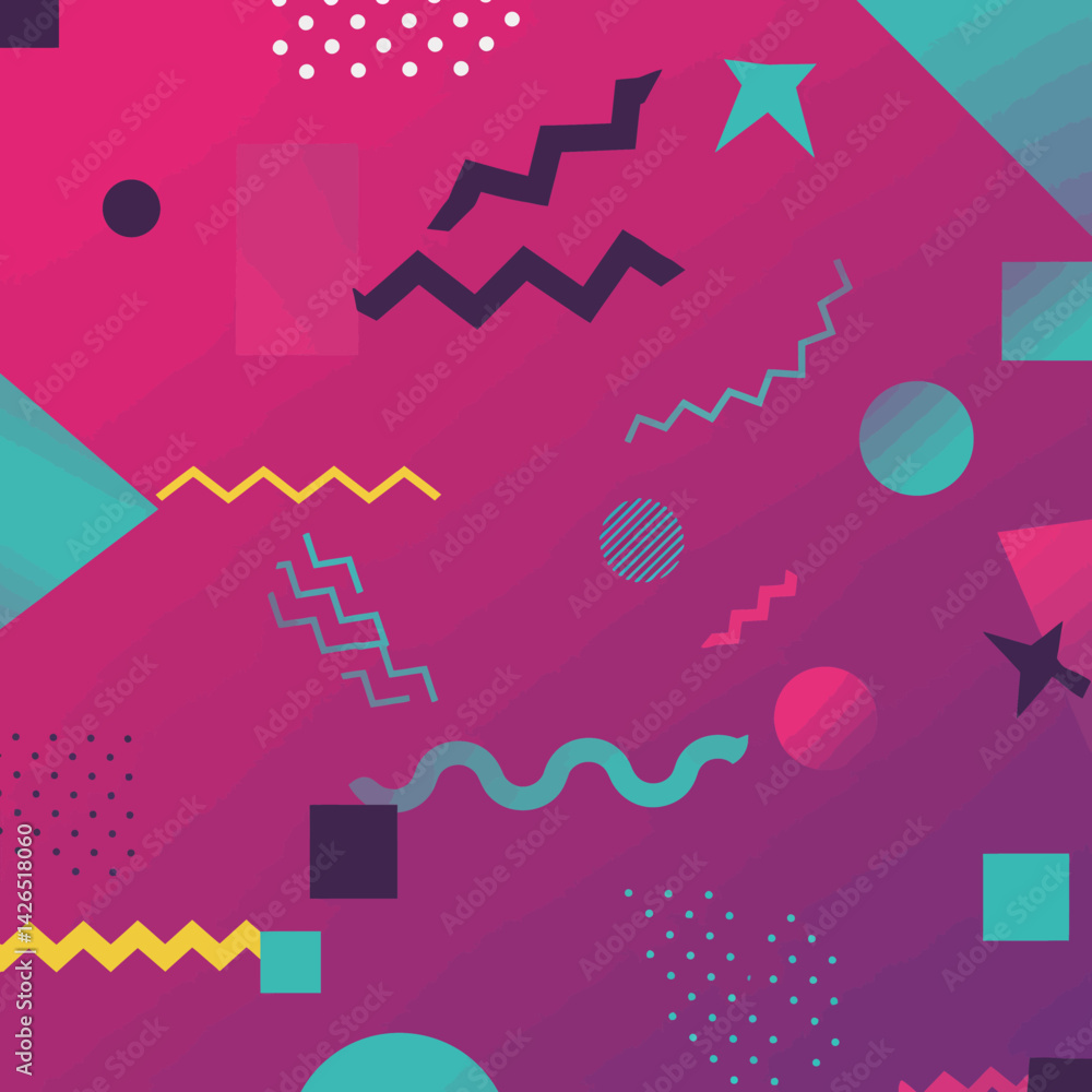 Poster retro abstract design with geometric shapes memphis stlye vector