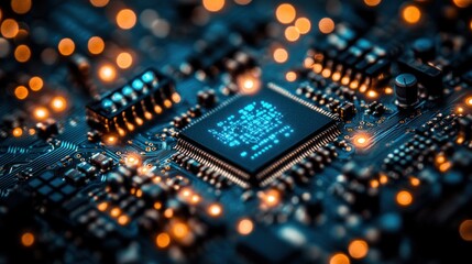 Obraz premium Close-up of a microchip on circuit board