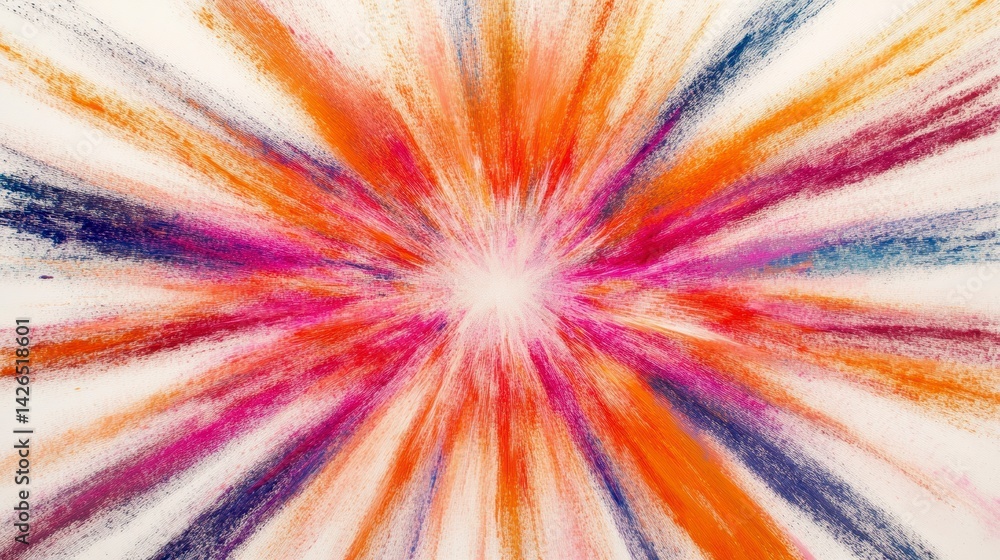 Wall mural abstract colorful burst radiating outwards from central point.