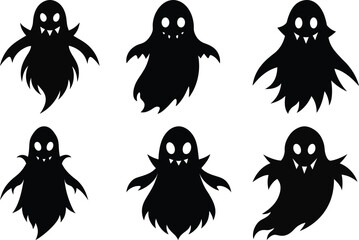 Set of ghost silhouette vector on white background