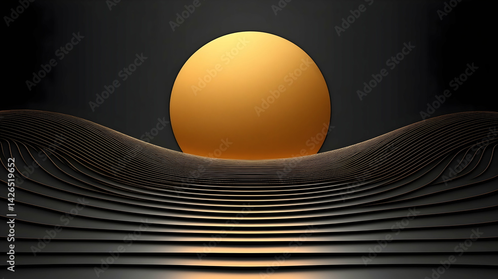 Poster golden orb glows behind undulating layers