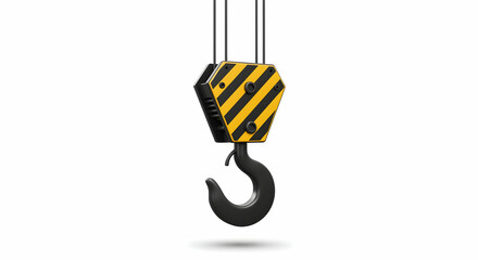 Crane Hook Suspended Heavy Lifting Equipment Isolated on White
