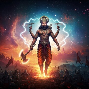 parshuram jayanti | parshuram janmotsav | bhagwan parshuram janmotsav | parshuram janmotsav &ndash; 3D Cartoon Lord Parshuram with Parshu in Hand, Cute Hindu God Artwork, Glowing Background, Festival Poster