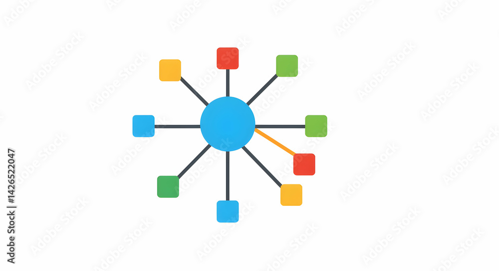 Poster network illustration with connected nodes and colorful links