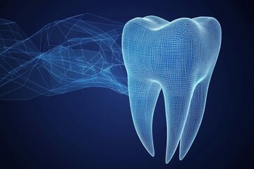 Clean healthy teeth are showcased with a barrier on a blue background in a 3D rendering to convey the Dental Tooth protection concept