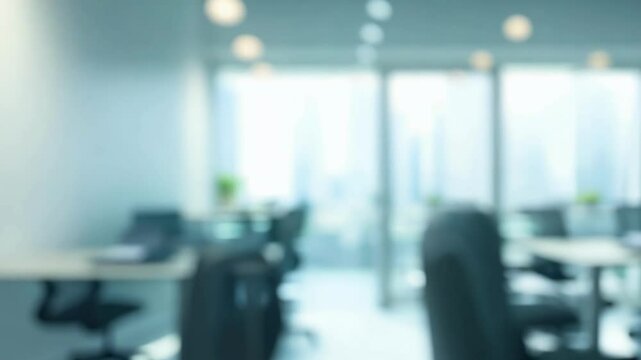 Modern office setting with bright natural light and empty workspace ready for collaboration