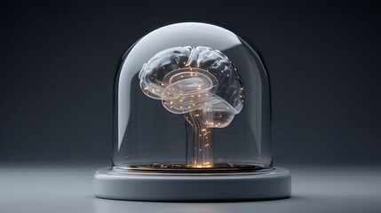 Artificial intelligence brain under a bell jar, concept of protection technology