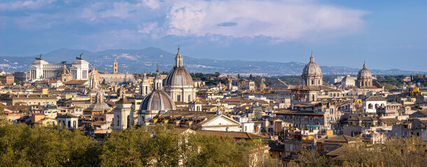 Overview of the historic center of Rome. Skyline of the city of Rome where the numerous domes of...