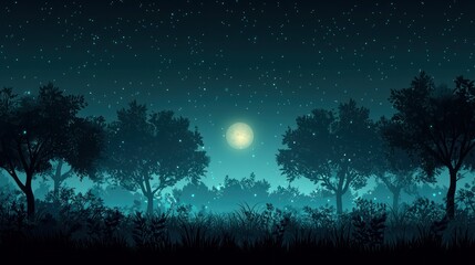 Naklejka premium Starlit Forest Moonlight Night Landscape
