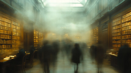 blurry library reading room,