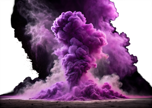 purple explosion smoke isolated on white background PNG. GENERATIVE AI